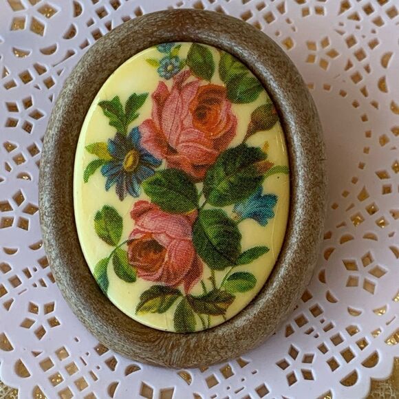 Vintage Austrian transferwear floral rose pin wood - Picture 3 of 6